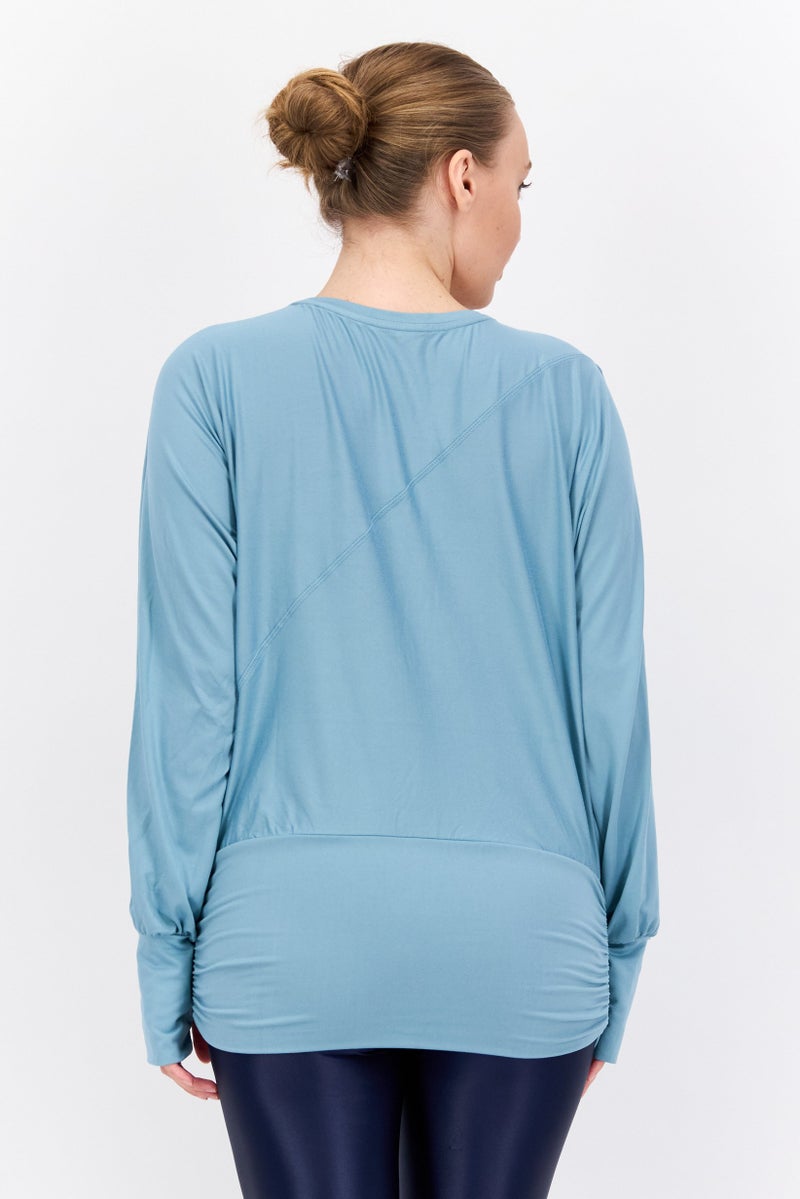 Tahari Sports Women Sportswear Fit Plain Long Sleeves Outdoors Top, Mint Blue - Image 2